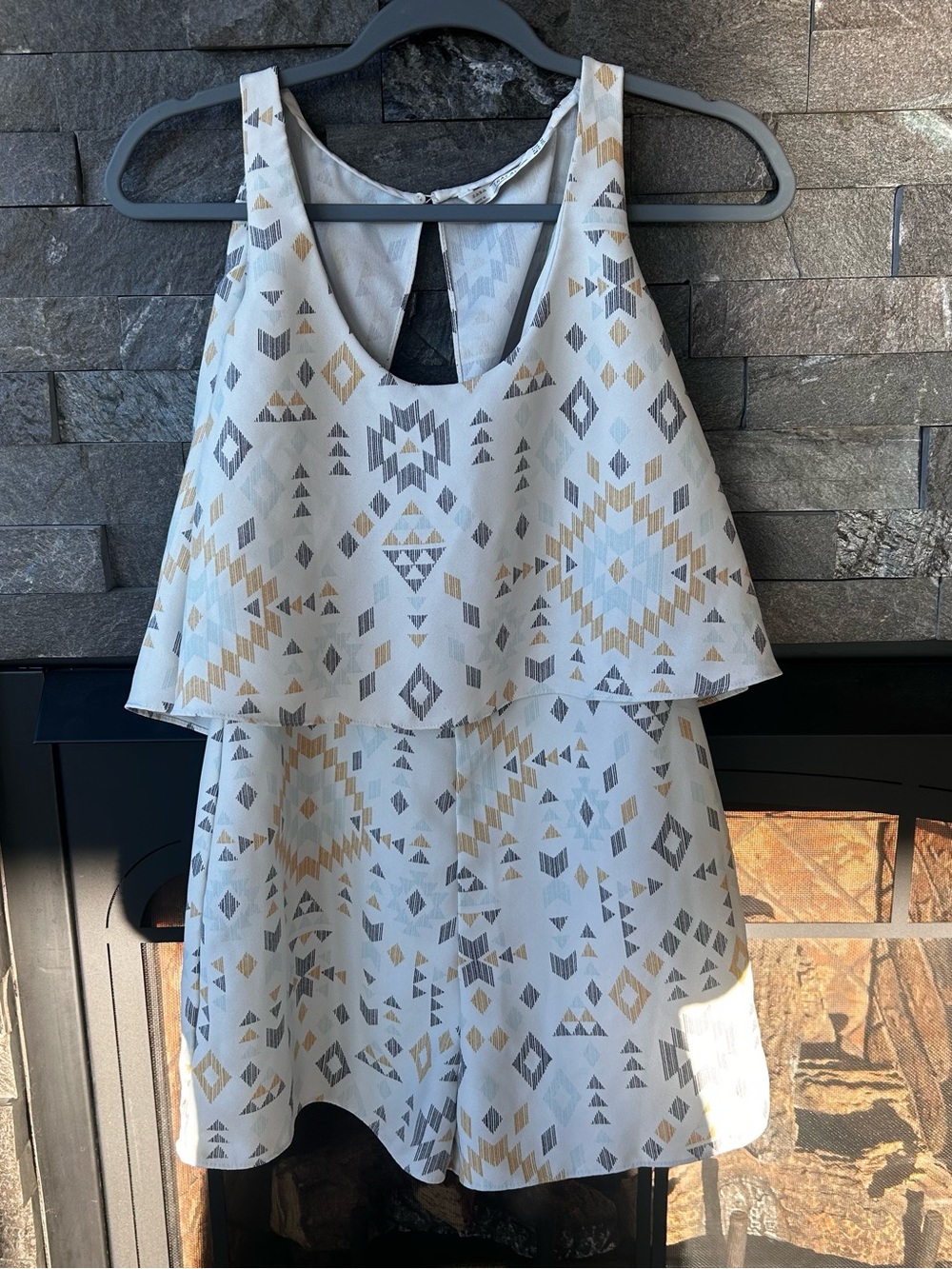 Zara Trafaluc Geometric/Aztec Print Tiered Romper